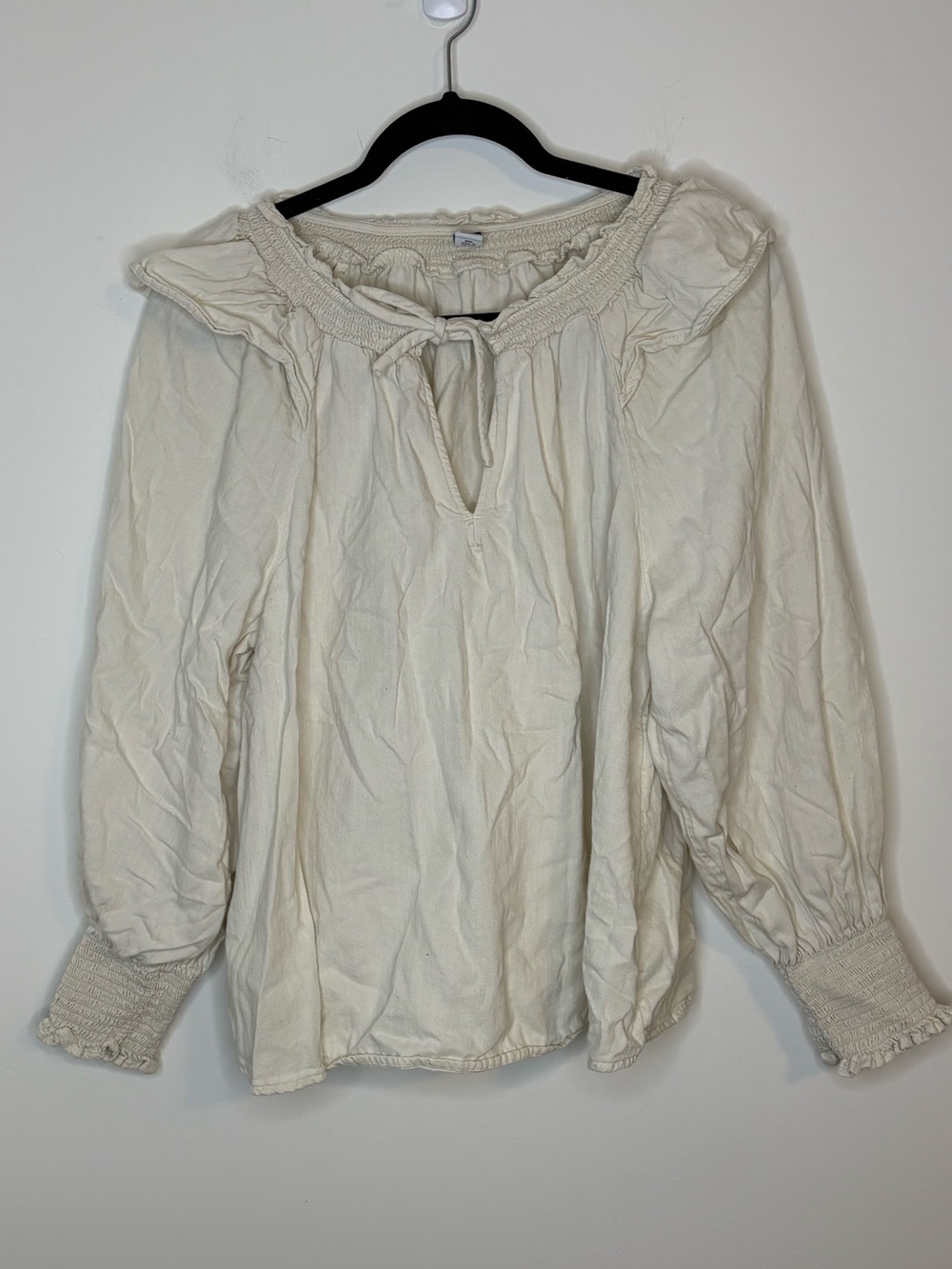 Old Navy Cream Smocked Peasant Blouse Size XL 100% Cotton